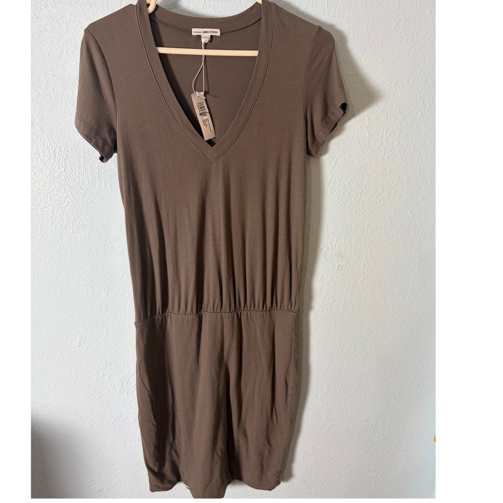 Standard James Perse Brown V-Neck Short Sleeve Mini Dress S NWT Minimalist